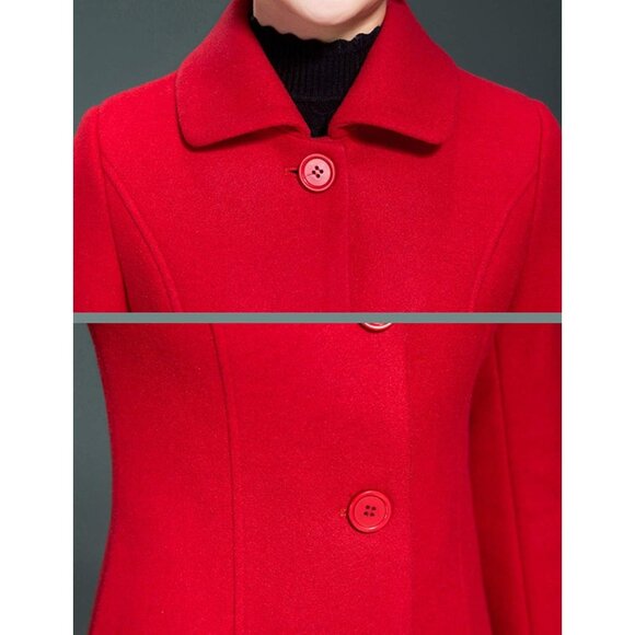 Women's  Red Wool Trench Coat Winter Long Thick Overcoat Walker Coats - Picture 4 of 5